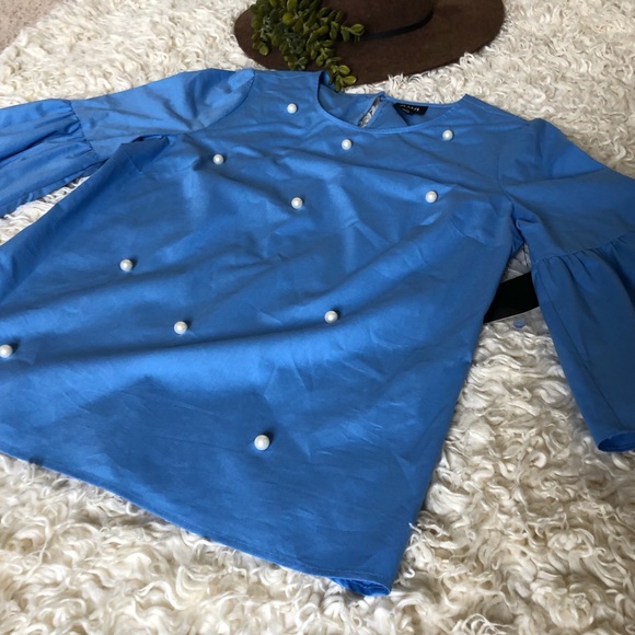 Blue Blouse w/ Beaded Detailing - Picture 3 of 6